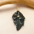 Handcrafted black carved leaf crystal pendant with gold diamond bail accessory for women. - Pendant Only (No Chain) / Obsidian