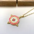 Vintage vergoldet Emailliert Rund Herz Anhänger Halskette Retro Schick Schmuck Zubehör - Nur Anhänger (Ohne Kette) / Rot
