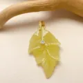 Yellow leaf pendant necklace, carved gemstone pendant with gold bail and center stone. - Pendant Only (No Chain) / Yellow Jade Look