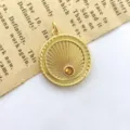 Vintage gold sunray coin pendant charm with embedded amber cubic zirconia for jewelry making. - Style D