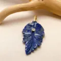 Pendentif Feuille Grave en Lapis Lazuli Naturel Dore Pendentif Cristal Cadeau Bijou - Lapis-lazuli