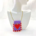 Handgefertigte gewebte Herz Anhänger Halskette Retro Stil Goldkette Perlen Schmuck - Lila