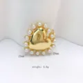 Gold-plated heart shaped pendant with pearl border DIY jewelry accessory charm 25x29mm - Pearl Heart (Style E) / Pendant Only (No Chain)