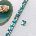 Stainless steel Italian charm bracelet with turquoise moon crystals DIY modular jewelry accessories. - Blue-Green Moon Style (Style 2)