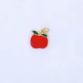Enamel apple charm detail, gold rim and green leaves, perfect for DIY jewelry and keychains. - Apple Style (E款)