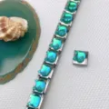 Stainless steel modular Italian charm bracelet with turquoise cat head gemstone DIY links. - Gradient Cat Head Style (Style 10)