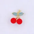 Cherry pendant detail shot, gold tone frame with red oil drop beads and blue leaf stones. - Style I