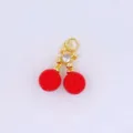 Close-up detail shot of cute cherry metal charm pendant with bright red beads and shiny rhinestones. - Style D
