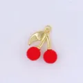 Gold cherry charm pendant with red enamel beads for DIY jewelry, earrings, and bag accessories. - Style C