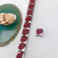 Stainless steel Italian charm bracelet link, red gemstone DIY modular accessory detail shot. - Hamsa Hand Style (Style 8)