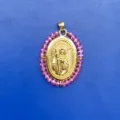 Mode pendentif rond San Judas en cuivre plaqué or avec perles acryliques roses collier - Style Perles Roses (2) / Pendentif avec Chaîne