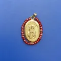 Pendentif San Judas plaqué or avec perles acryliques rouges pour collier de femme - Style Perles Rouges (3) / Pendentif Seul (Chaîne Non Incluse)