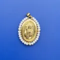 Pendentif collier plaqué or avec perles acryliques blanches et breloque figure religieuse - Style de Perles Blanches (5) / Pendentif Seul (Chaîne Non Incluse)