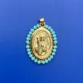 Pendentif religieux plaqué or avec perles bleues pour collier de mode pour femmes. - Style Perles Bleues (13) / Pendentif Seul (Chaîne Non Incluse)