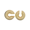 Gold chunky textured C-shaped hoop earrings for women, retro geometric ear clips jewelry. - Gold