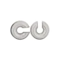 Silver geometric C-shaped clip-on earrings with vintage textured pattern for women non-pierced - Silver
