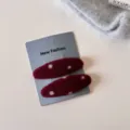 Koreaanse rode haarklemmen met stippen, chique vilt snapclips voor herfst en winter stijl. - Paar clips / Rode Stippen - Ovaal