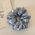 Blue satin rhinestone hair scrunchie elegant shiny hair tie for women ponytail style - Blue