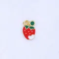 Close-up detail of the sweet strawberry fruit pendant charm with gold edge and enamel finish. - Style M