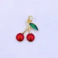 Goldener Kirsche Anhänger Roter Strass Grüne Blatt DIY Schmuck Frucht Halskette Zubehör - Roter Edelstein Grünes Blatt Kirsche (Stil G)