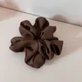 Brown satin hair scrunchie, elegant large hair tie for women and girls daily styling. - Brown