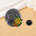 Mignon Halloween Fantôme Squelette Émail Épingle Badge avec Fleurs Broche Gothique Bijoux - Style Crâne Fantôme Floral (CZ0181-1)