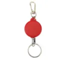 Close-up detail view of the red retractable badge reel, showing its metal clip and sturdy ring. - Football Retractable Badge Reel / Red