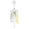 Nurse badge reel set with retractable ID card holder and multi-color pens for medical staff. - Set / White
