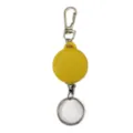 Yellow retractable badge reel detail view featuring sturdy metal clasp and round plastic case. - Football Retractable Badge Reel / Yellow