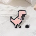 Pink pixel dinosaur brooch alloy enamel pin badge cute cartoon bag accessory! - Pixel Dinosaur (CZ0072) / Pink