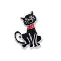Cute black cat brooch with red crystal collar and green eyes enamel pin clothing badge accessory - Black Cat Style