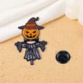 Halloween Citrouille Epouvantail Broche Emaille Mignon Dessin Anime Metal Badge - Style Épouvantail Citrouille Chapeau de Sorcier (CZ0181-4)