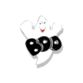 Halloween ghost enamel pin variant showing a cute white ghost design with black BOO lettering. - Black And White Ghost Style