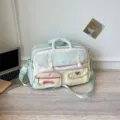 Light green large capacity travel duffel bag, casual commuter shoulder handbag for women. - Green