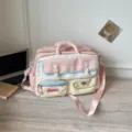 Colorblock Large Capacity Travel Tote Bag Lightweight Commuter Messenger Bag for Women - Pink