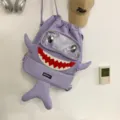 Cartoon shark backpack for students, cute purple daily daypack with clear window and tail. - Purple
