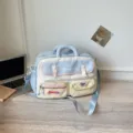 Casual color block travel duffel bag large capacity multi pocket commuter handbag female - Blue