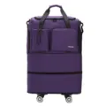 Purple foldable rolling travel bag with wheels, multi-pocket luggage and storage duffel. - Purple