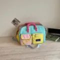 Borsa da viaggio colorata stile dopamina con tasche multiple, grande borsa a tracolla casual. - Blu