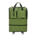 Large capacity folding travel rolling luggage bag with universal wheels and multiple pockets. - Green