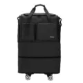 Large capacity folding rolling travel duffel bag with universal wheels for luggage. - Black