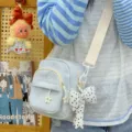 Summer Japanese multi-pocket crossbody bag, cute casual canvas shoulder bag for women. - Blue + Polka Dot Bow