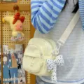 Japanese style cute small crossbody bag for women, casual lightweight canvas daily shoulder bag. - Yellow + Polka Dot Bow