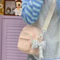 Pink Japanese Style Small Crossbody Bag Casual Multi-Pocket Shoulder Phone Bag Variant - Pink + Dotted Bow