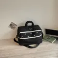 Black travel duffel bag with lace trim and cute blue embroidery for short trips and gym use. - Black Wavy