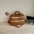 Large capacity travel duffel bag with cute embroidery, portable weekender bag for women and men. - Brown Wavy