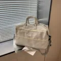 Large capacity travel duffel bag with lace trim and cute bow embroidery for women and trips. - Gray Bowknot