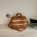 Large capacity travel duffel bag for women, lightweight casual weekender bag with cute bow embroidery and lace trim. - Brown Bow