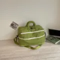 Large capacity green travel duffel bag with white lace trim and cute bow embroidery. - Green Bow