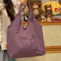 Casual purple canvas tote bag for women, stylish lightweight commuting shoulder handbag. - Purple